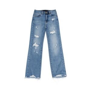 Risen Distressed Raw Hem Straight Leg High Rise Jeans Cropped/Short‎ Womens 5/27